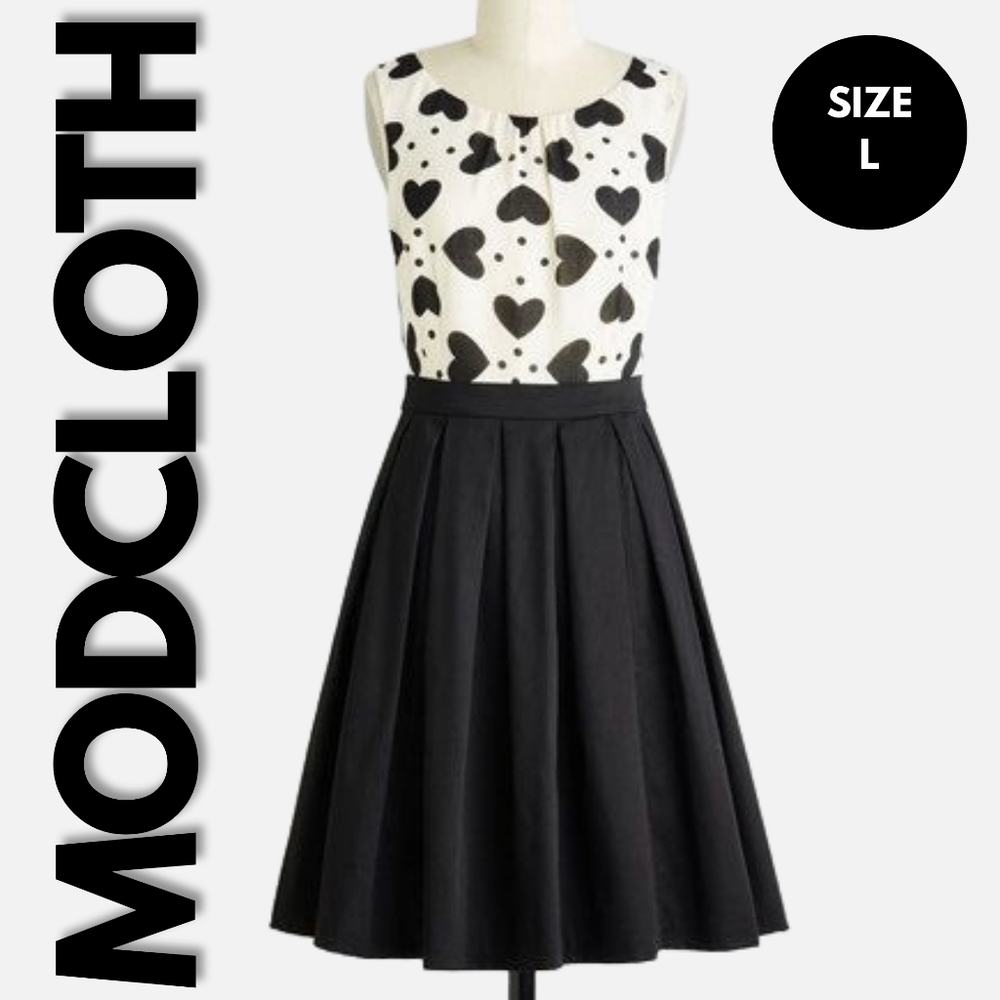 ModCloth Sweetheart Black and White Dress Size L